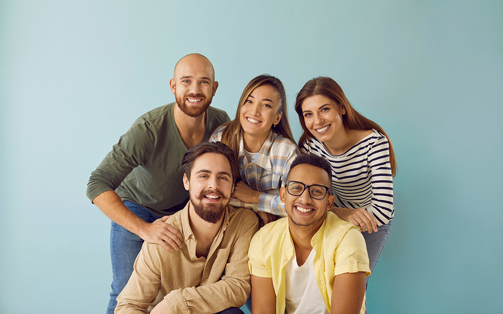 Photo of a group of friends with a healthy, beautiful smile